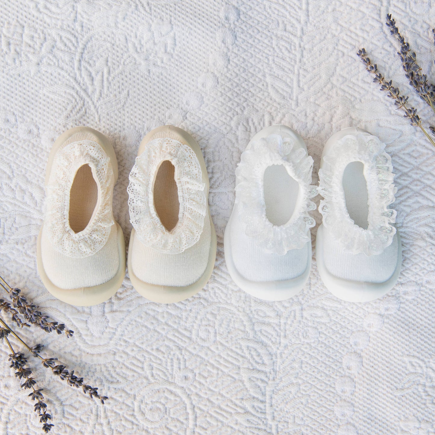 Komuello first walker baby sock shoes -Flat-Snow Lace