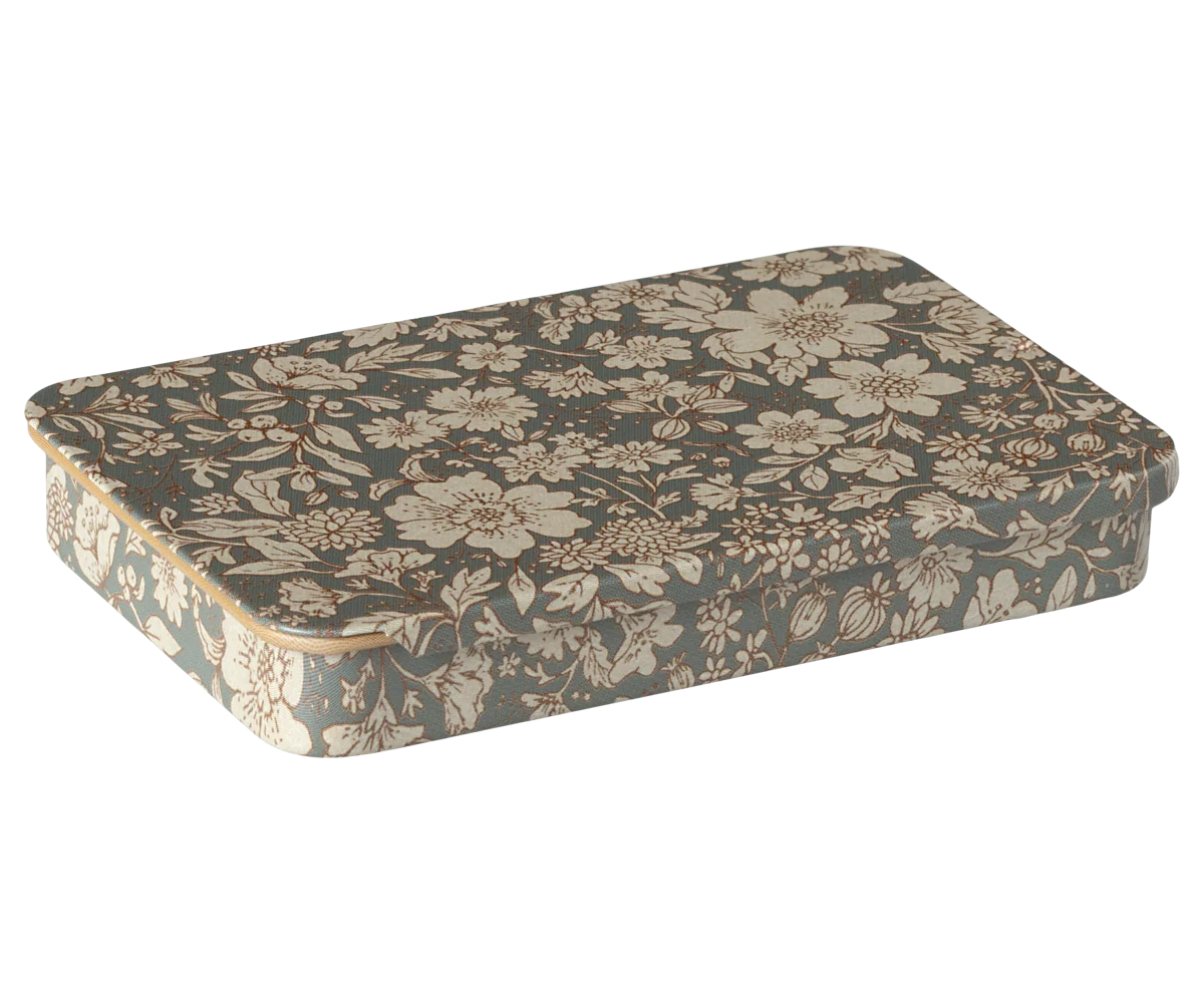 Metal box w. sliding lid, Blossom - Blue