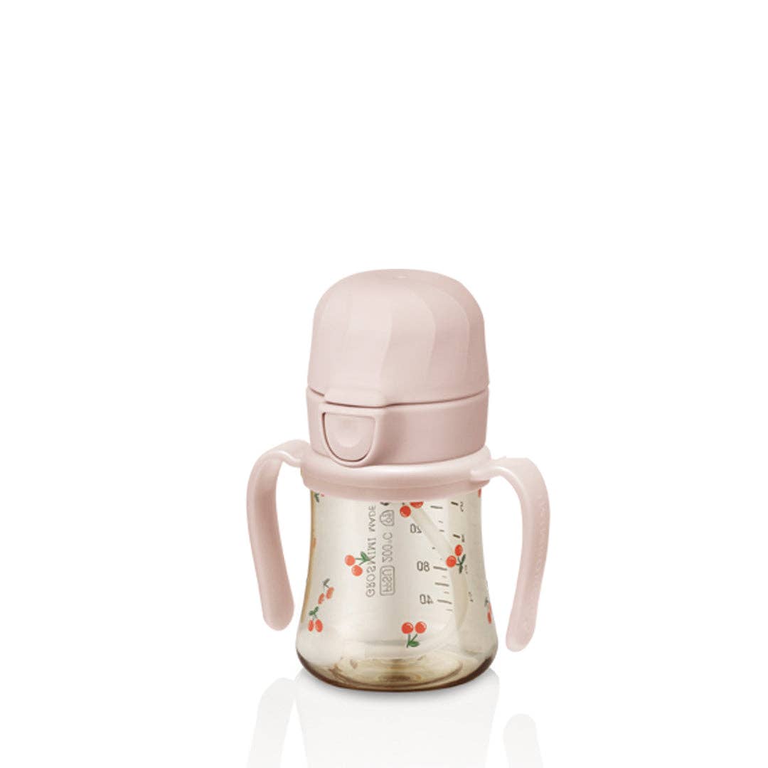 Grosmimi PPSU Straw Cup with Flip Top & Weight - 6oz (200ml): Cherry_Peach