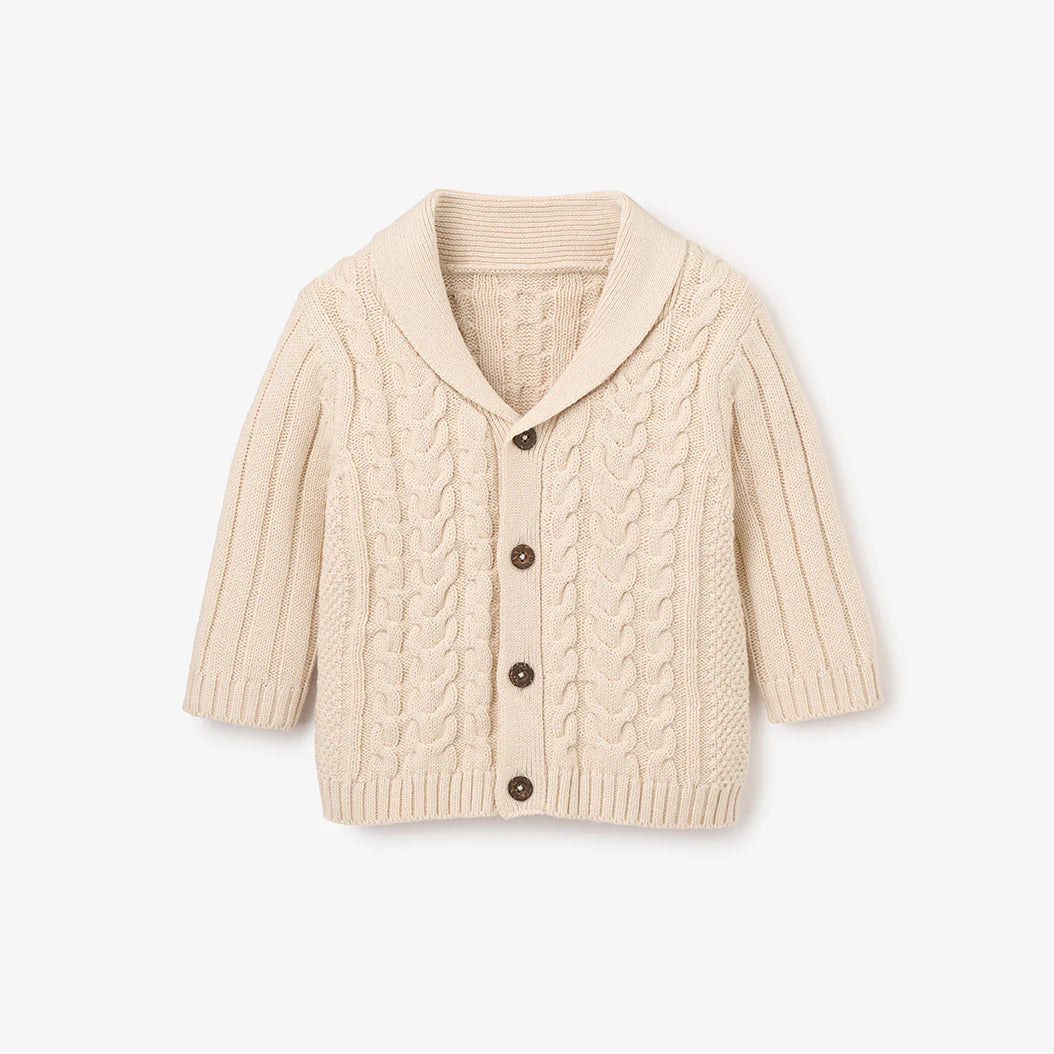WHEAT HORSESHOE CABLE KNIT BABY CARDIGAN
