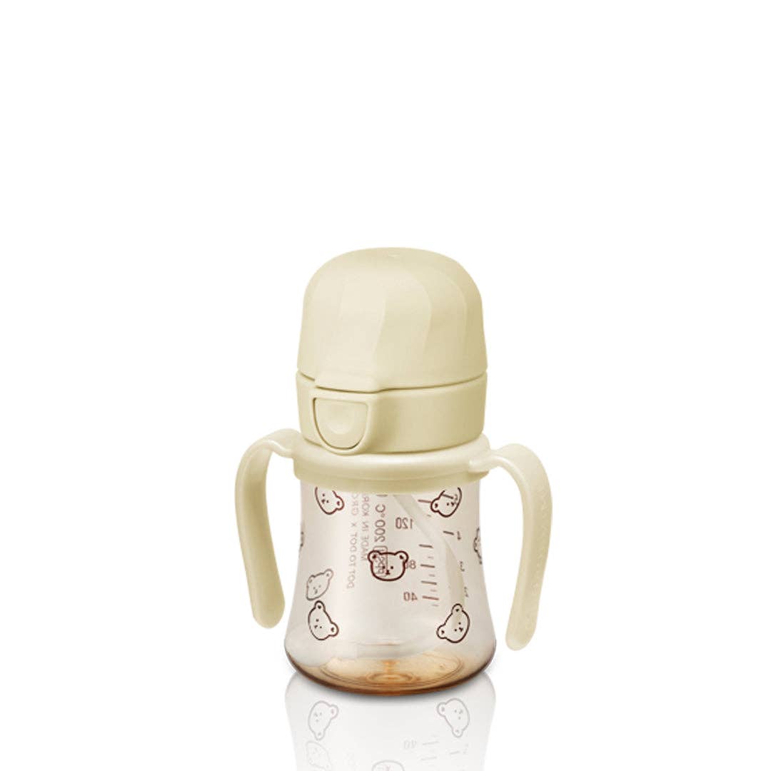 Grosmimi PPSU Straw Cup with Flip Top & Weight - 6oz (200ml): Bear_Butter
