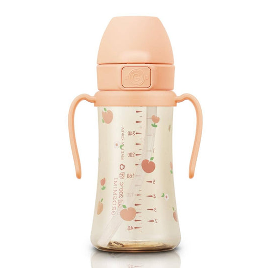 Grosmimi PPSU Straw Cup with Flip Top - 10oz (300ml) Stage 2 Straw: Peach Flower