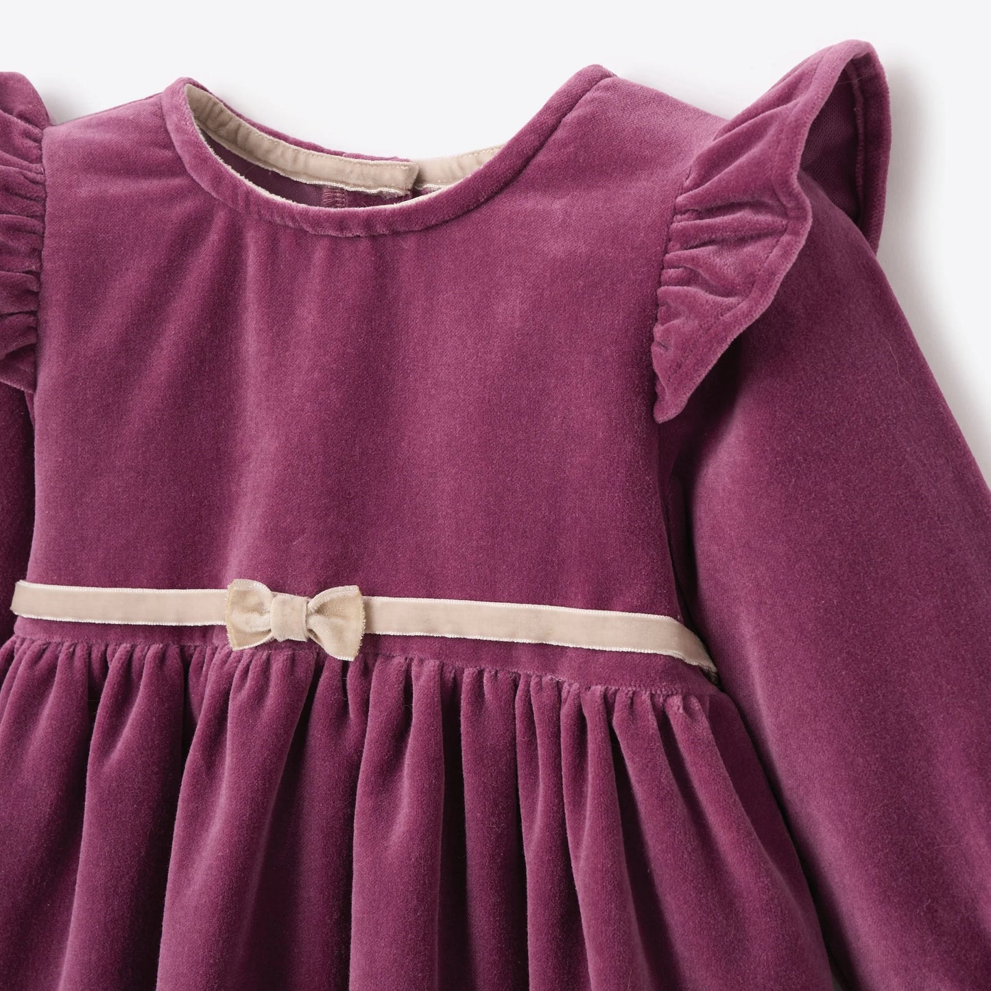 DARK VIOLET VELVET RUFFLE SLEEVE DRESS
