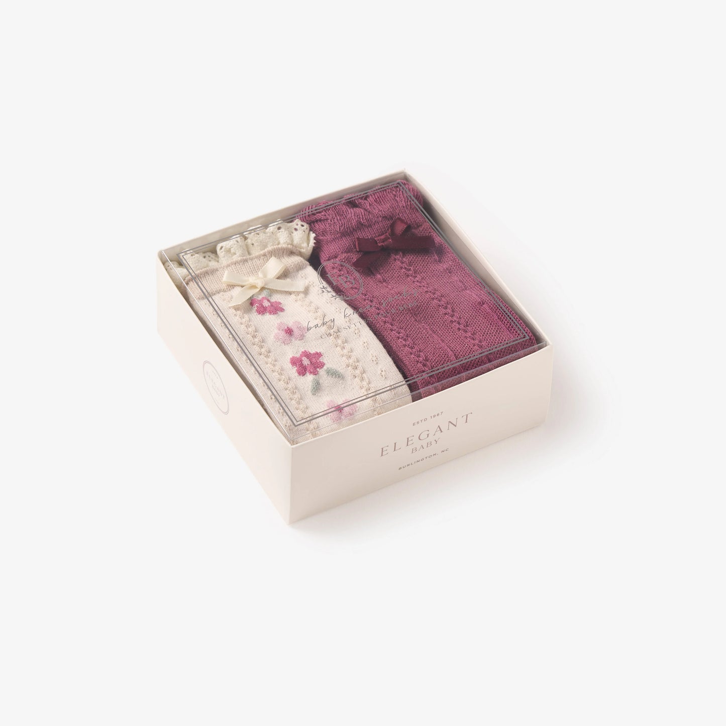 DARK VIOLET FLORAL KNEE-HIGH NON SLIP BABY SOCKS 2