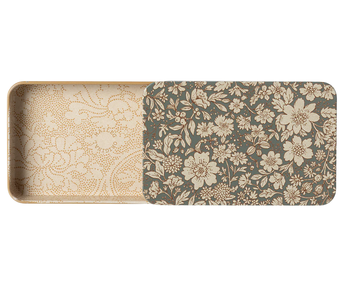 Metal box w. sliding lid, Blossom - Blue