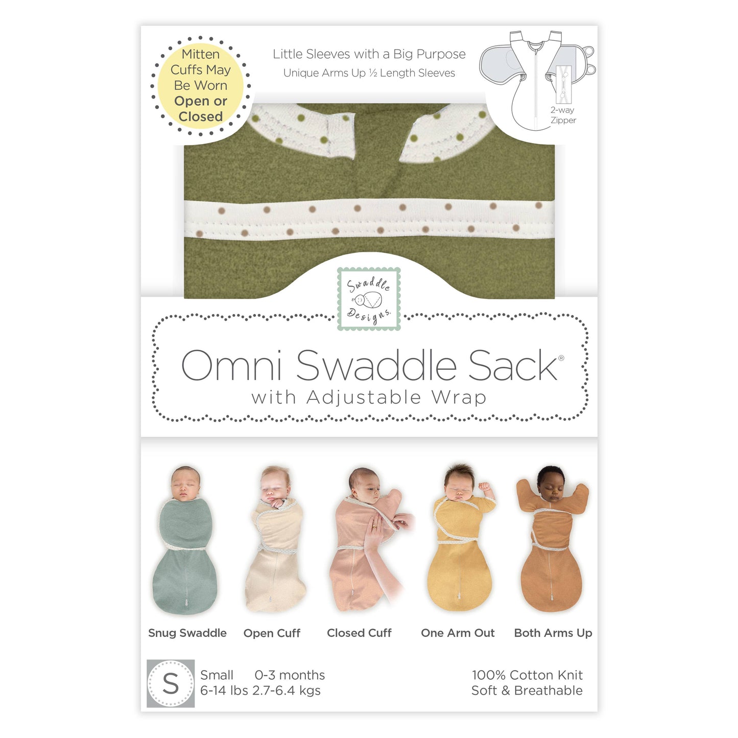 Omni Swaddle Sack, Heathered Green Turtle: Small 0-3 Mo