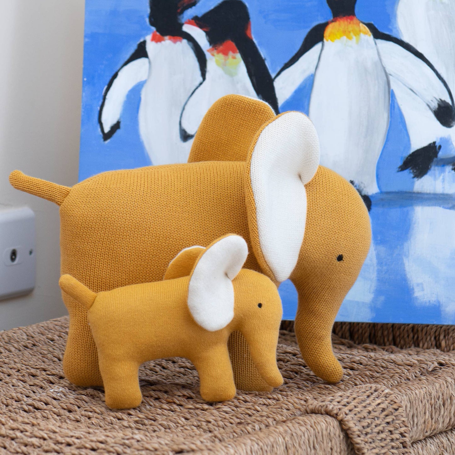 Small Knitted Organic Cotton Mustard Elephant Plush Toy