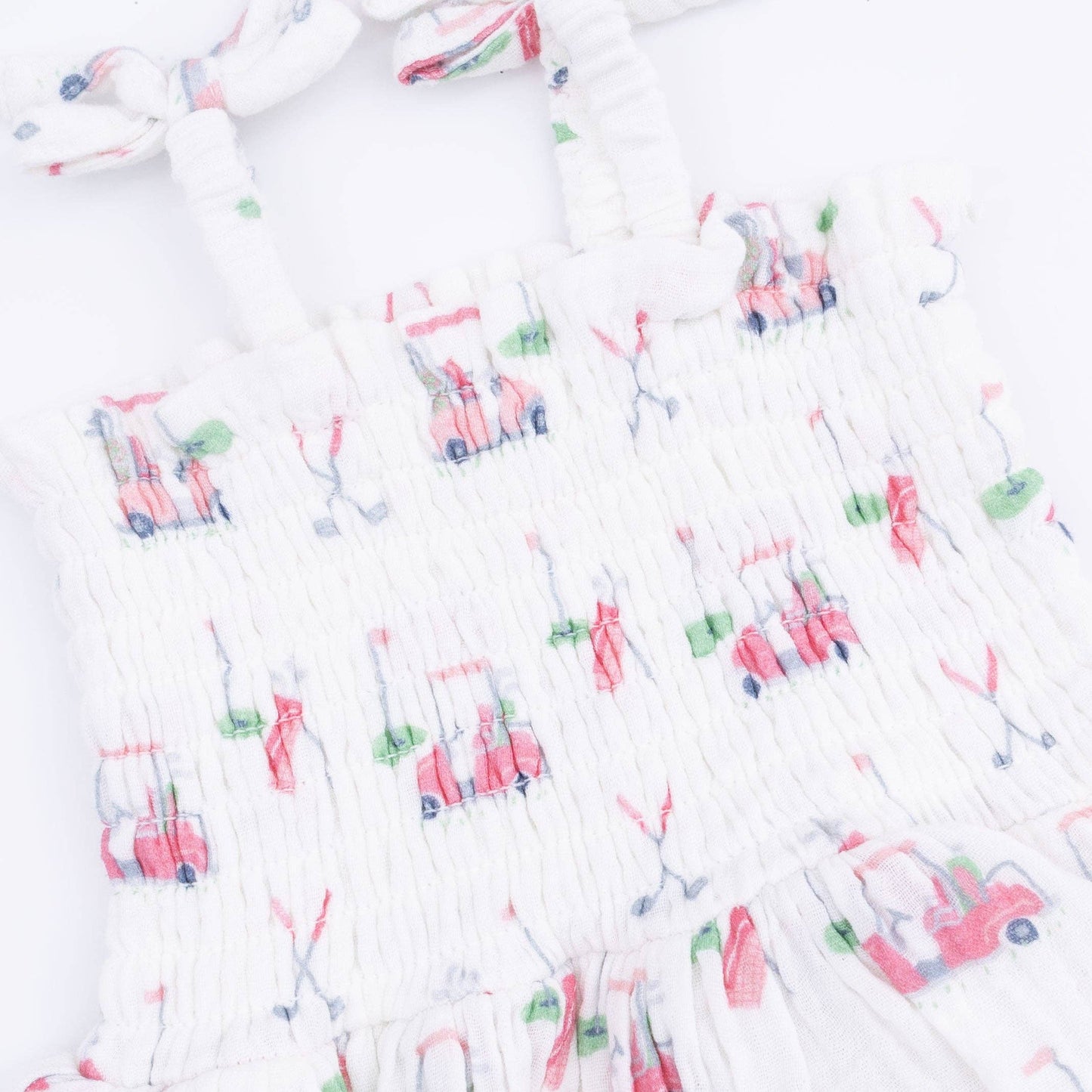 Baby Golf Carts Pink Smocked Bubble Romper with Skirt