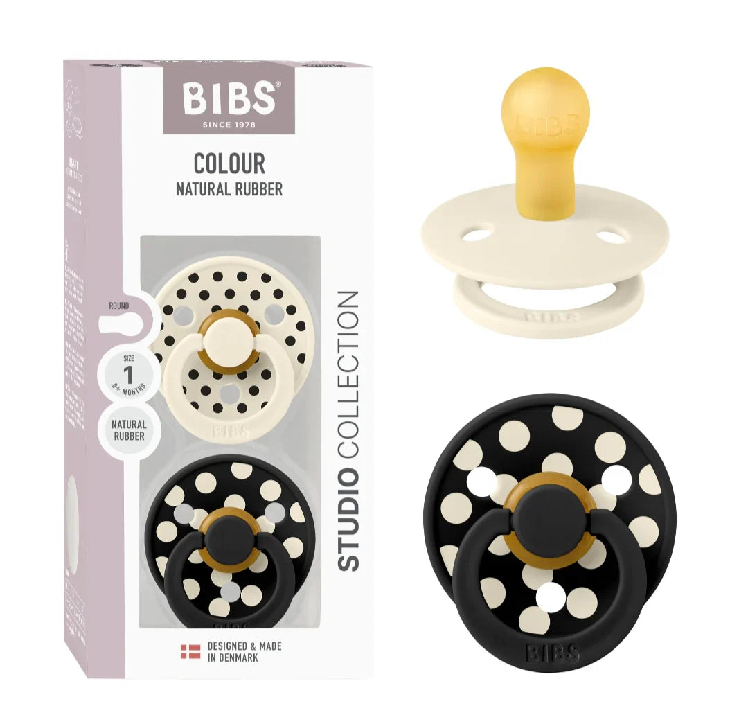 BIBS Colour Polka Latex Pacifiers 2 pack - Ivory / Black