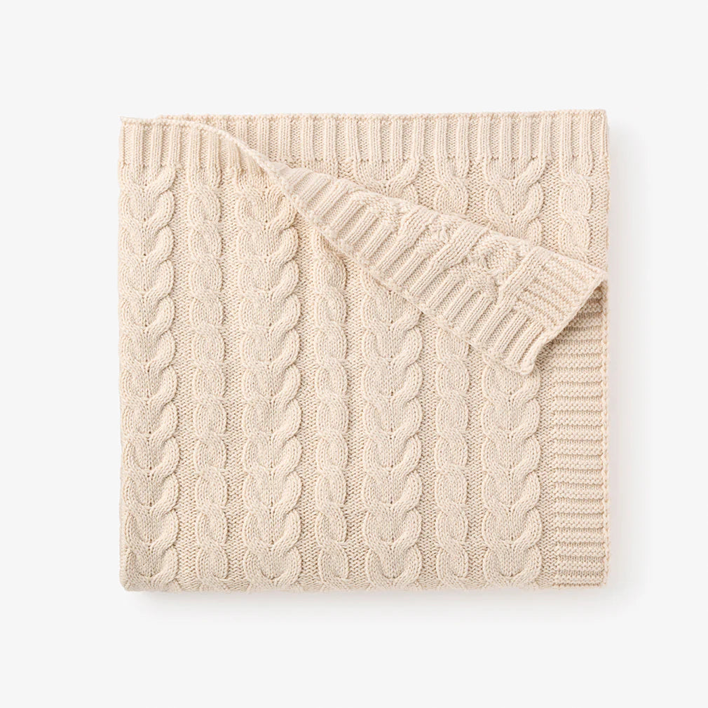 WHEAT HORSESHOE CABLE KNIT BABY BLANKET