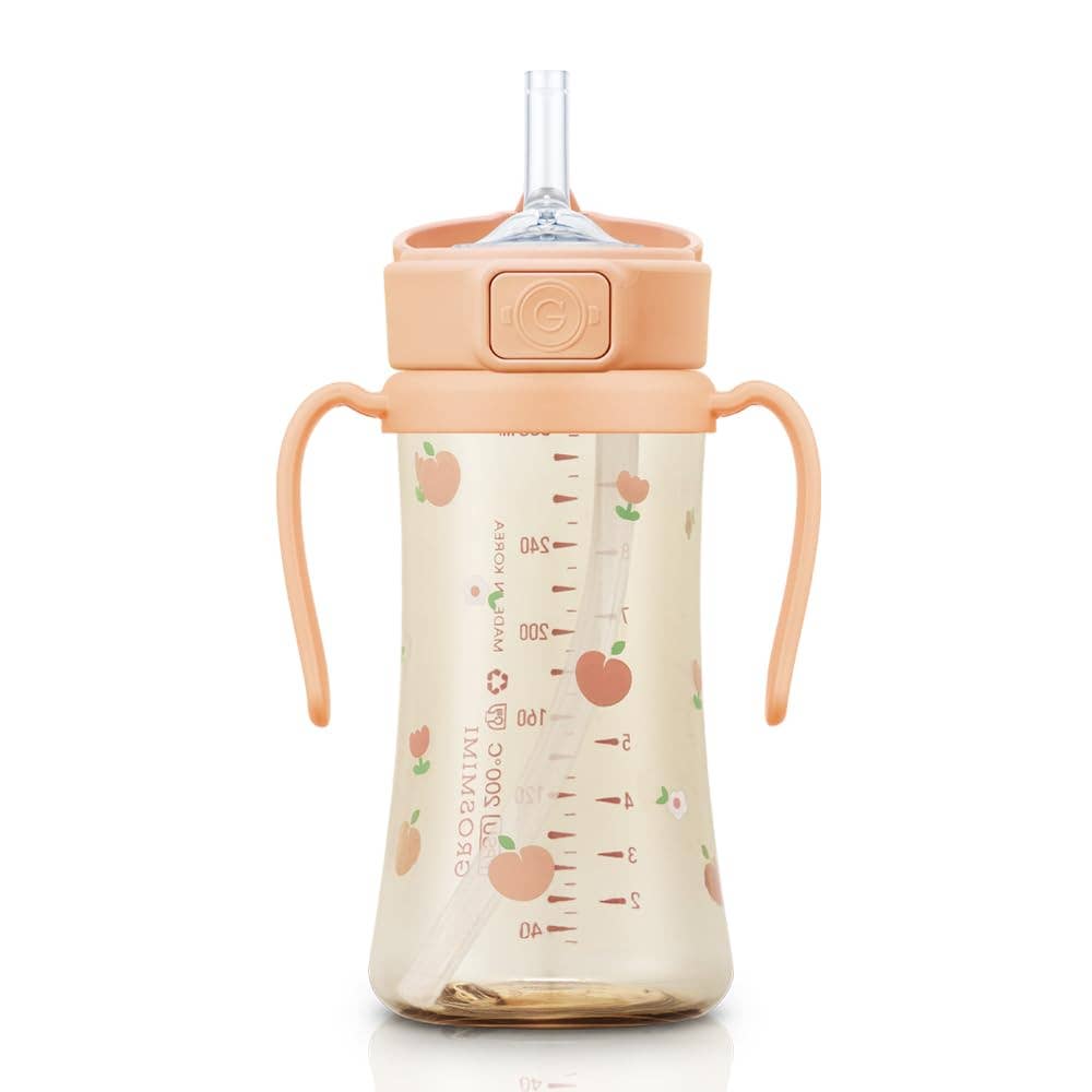 Grosmimi PPSU Straw Cup with Flip Top - 10oz (300ml) Stage 2 Straw: Peach Flower