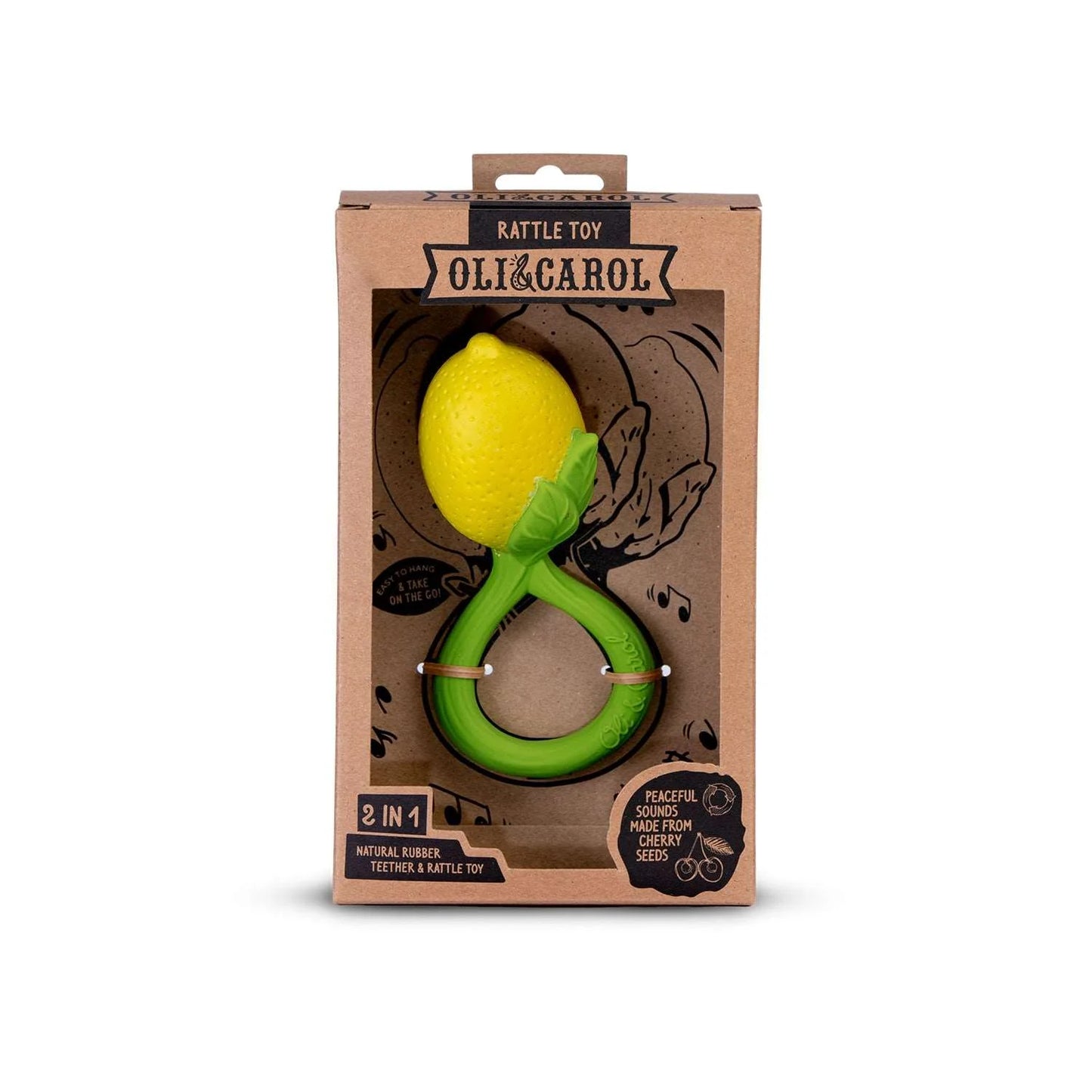 Lemon 2 in 1 Natural Rubber Teething & Rattle Toy
