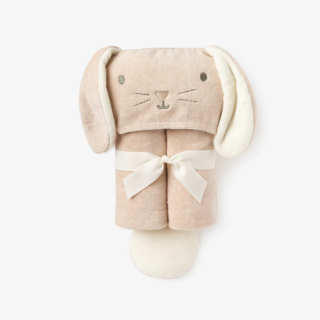 TAUPE BUNNY HOODED BABY BATH WRAP