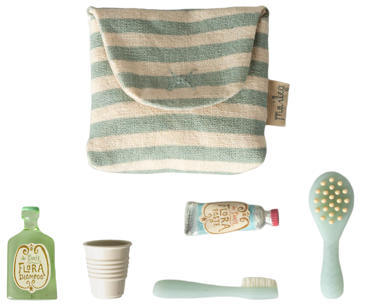 Tooth brush set in bag, Mouse - Blue stripe