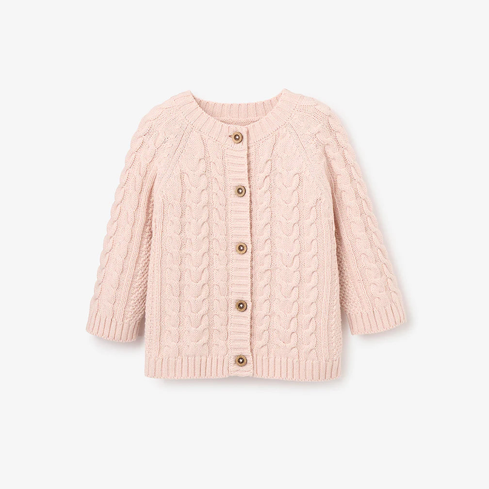 PALE PINK HORSESHOE CABLE KNIT BABY CARDIGAN
