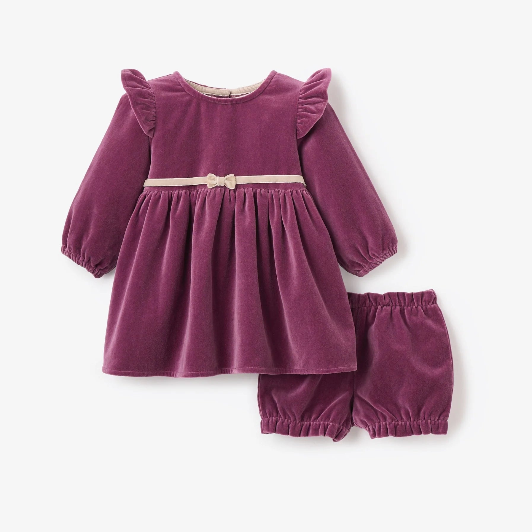 DARK VIOLET Velvet Ruffle Sleeve Dress - DARK VIOLET / 3-6M DARK VIOLET Velvet Ruffle Sleeve Dress - DARK VIOLET / 3-6M