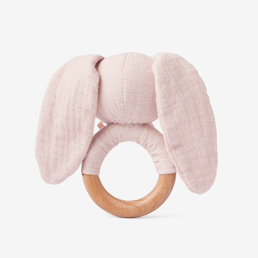 BLUSH BUNNY WOODEN BABY RATTLE