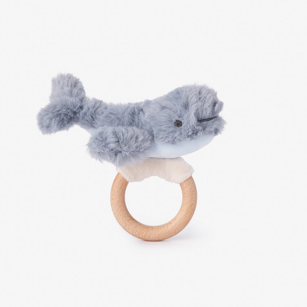 WHALE PLUSH WOODEN RING RATTLE