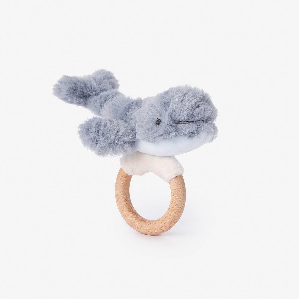 WHALE PLUSH WOODEN RING RATTLE
