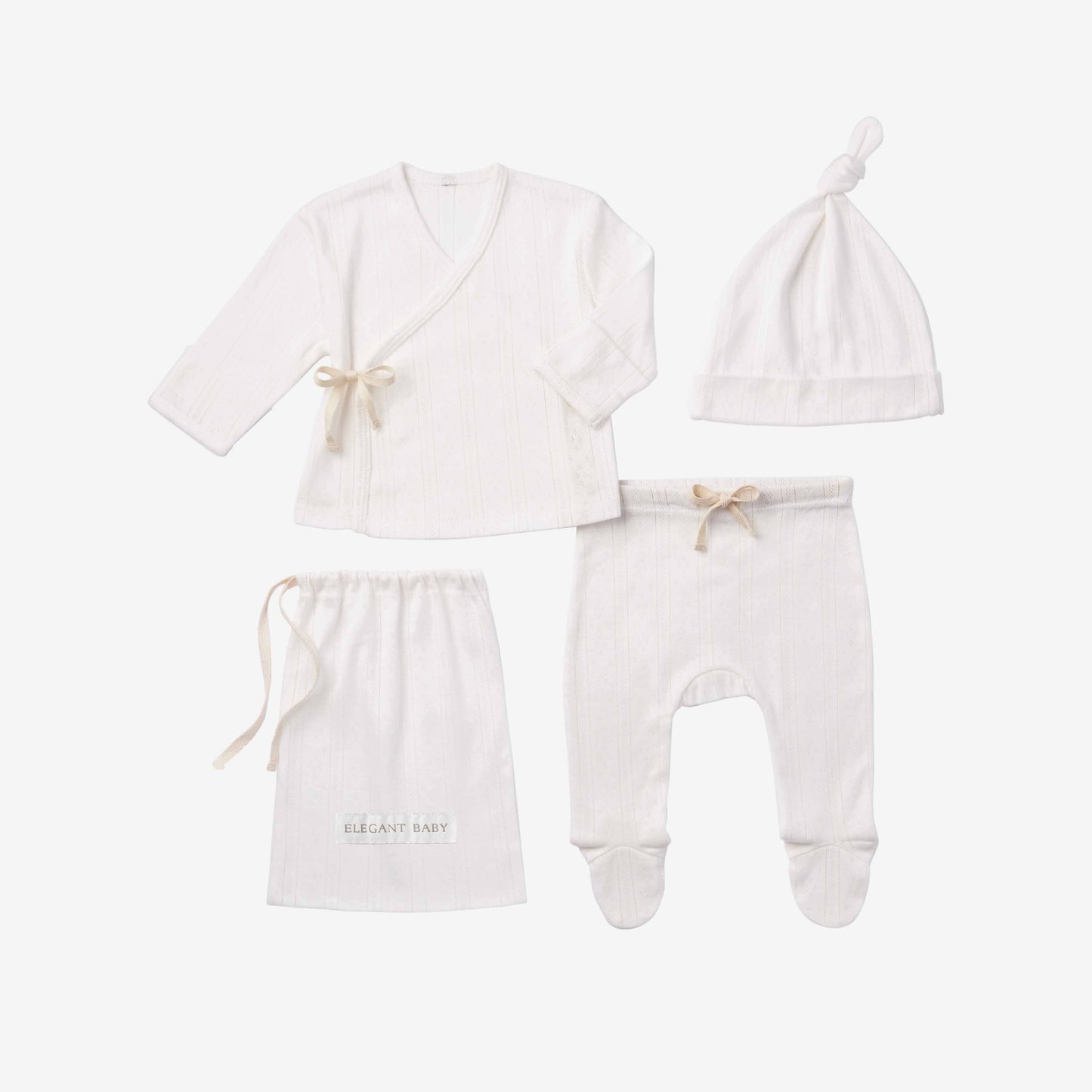White Organic Cotton Pointelle Layette 3 Pc Gift Set NB