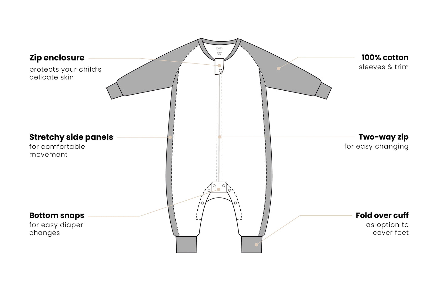 Long Sleeve Footed Sleep Bag 1.0 TOG (Bamboo) - Giraffe Shapes