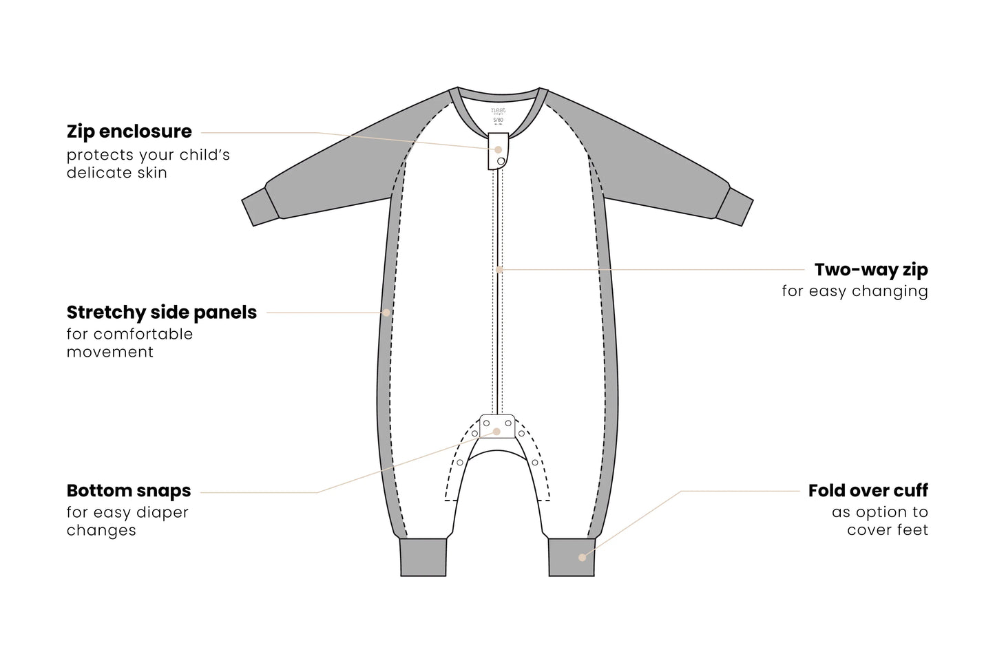 Raglan Long Sleeve Footed Sleep Bag 2.5 TOG (Bamboo) - Meerkats Away!