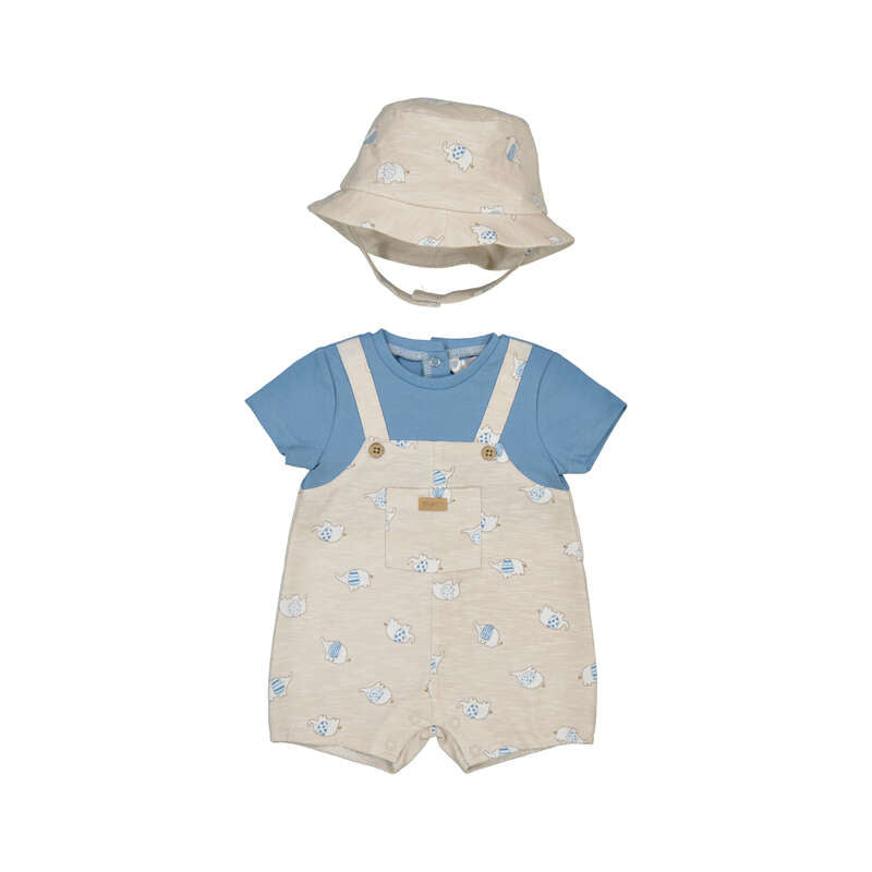 Newborn Boy Romper with Hat and Faux Dungaree 1607