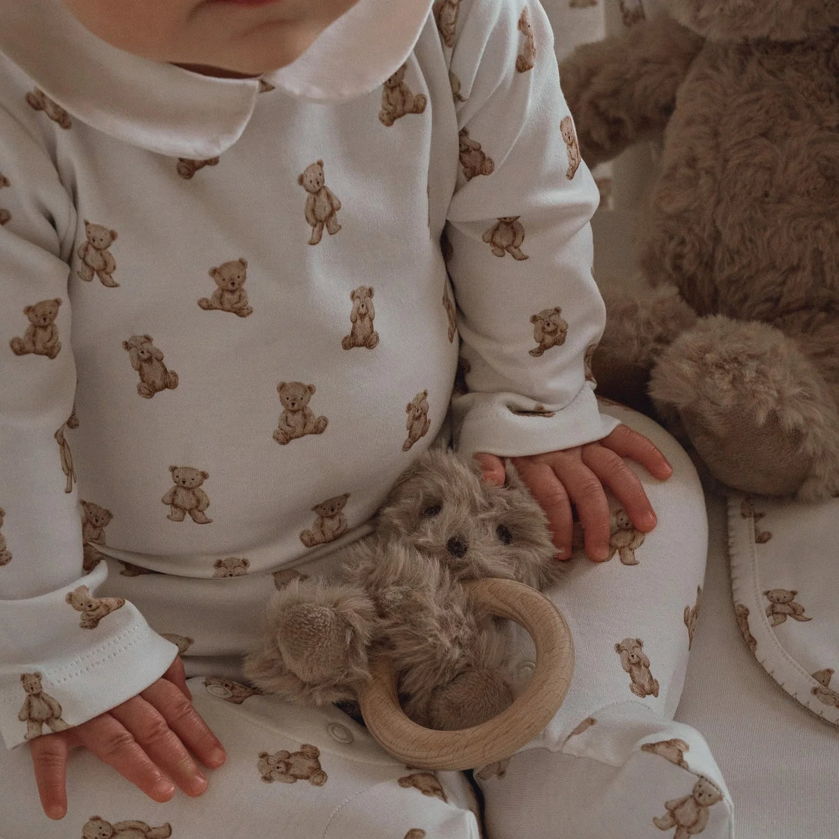 Elegant Baby Wooden Ring Bear Brown Rattle