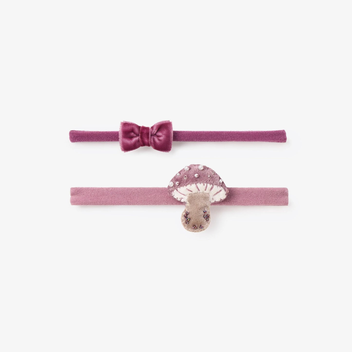 VELVET BOW + MUSHROOM HEADBAND SET