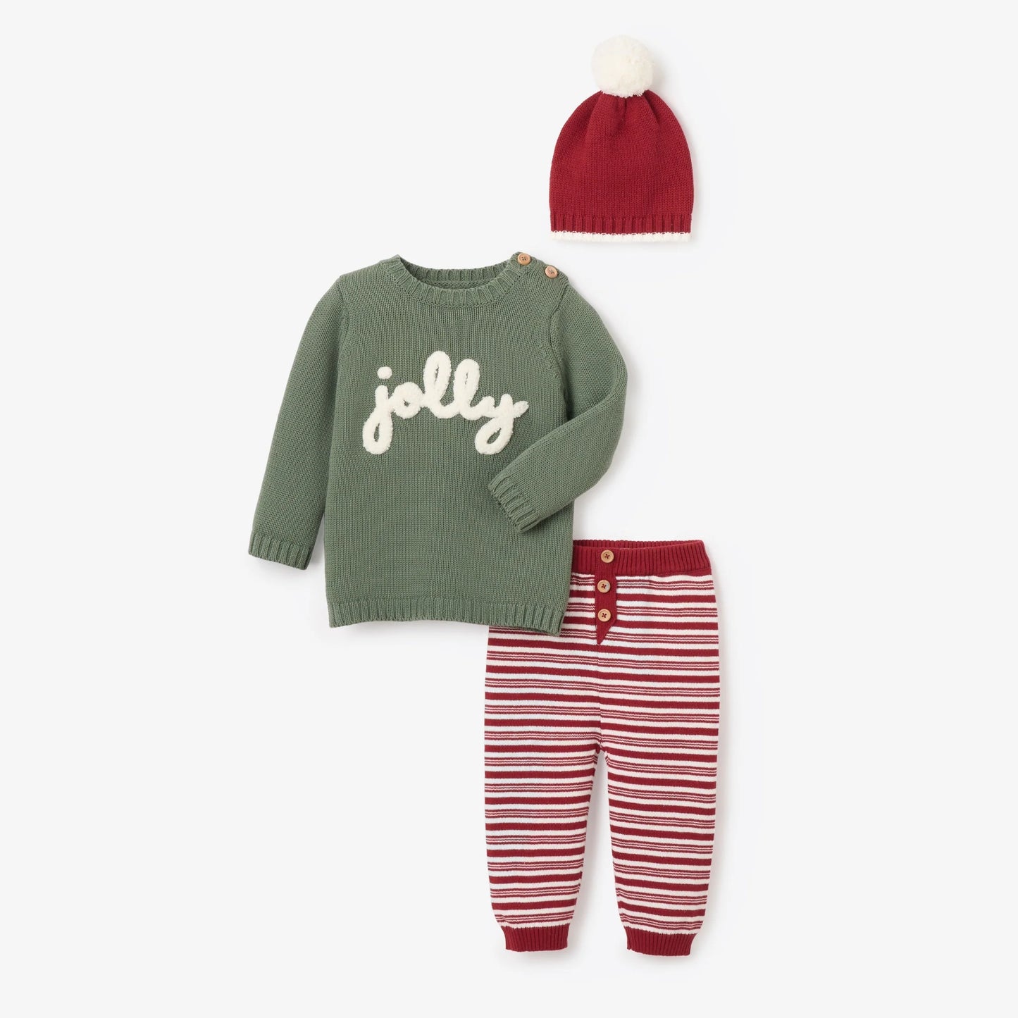 JOLLY SWEATER, KNIT PANT, & HAT SET