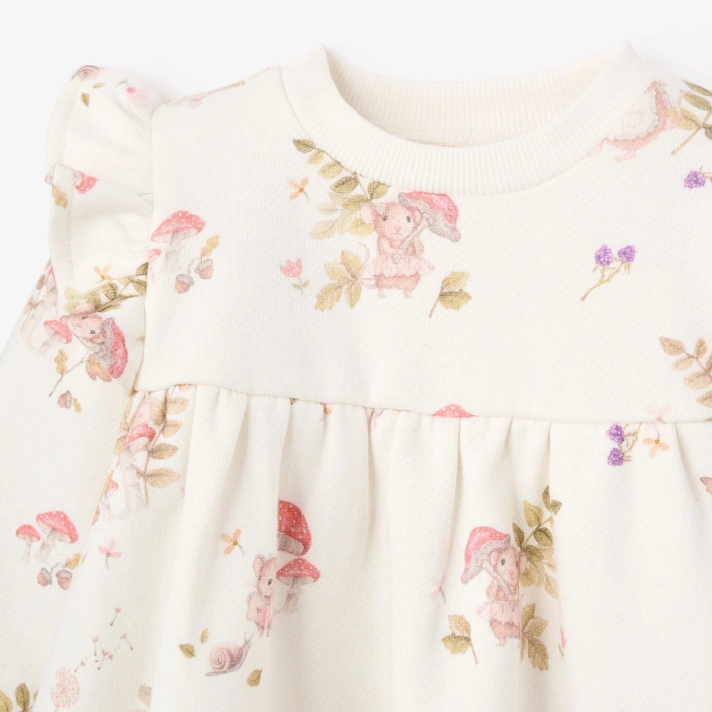 Magical Mouse Organic Cotton Fleece Ruffle Sleeve Dress + Taupe Ribbed Leggings