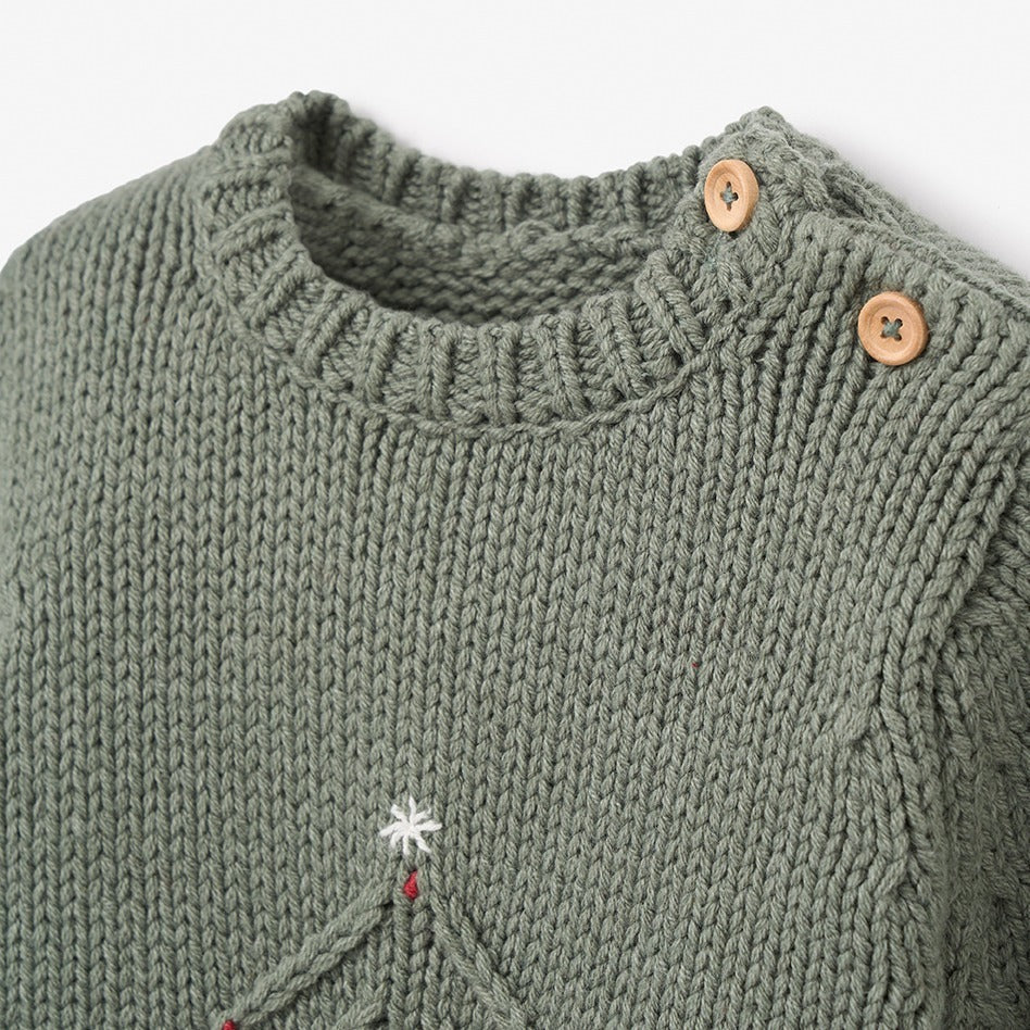 GREEN CHRISTMAS TREE KNIT PULLOVER
