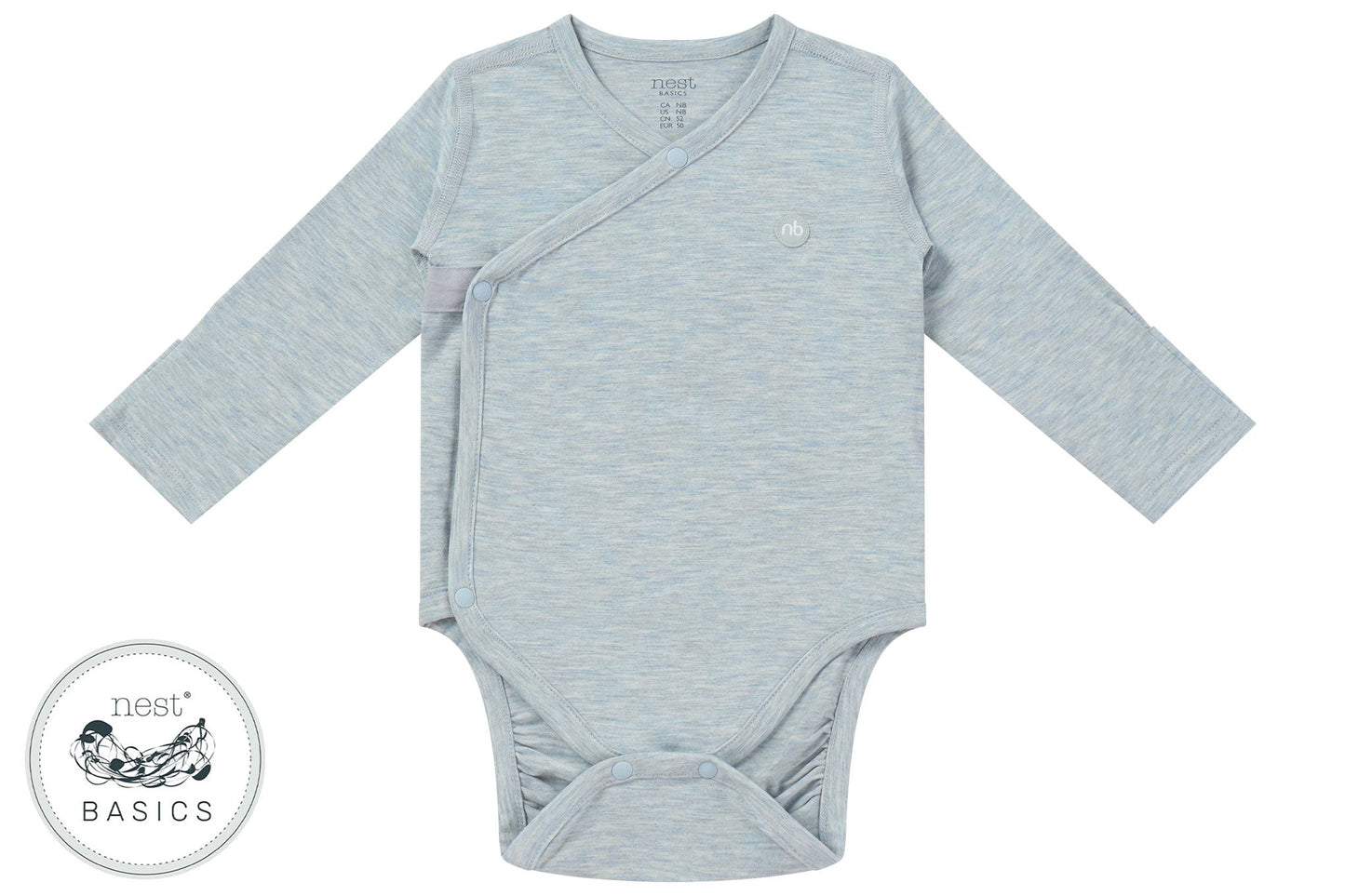 Basics Long Sleeve Kimono Onesie (Bamboo Cotton) - Grey Dawn