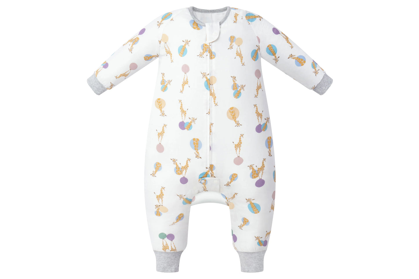 Long Sleeve Footed Sleep Bag 0.6 TOG (Bamboo Pima) - Giraffe Shapes