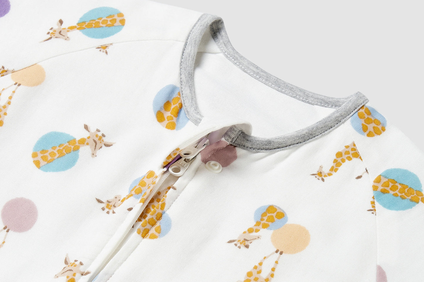 Long Sleeve Footed Sleep Bag 0.6 TOG (Bamboo Pima) - Giraffe Shapes