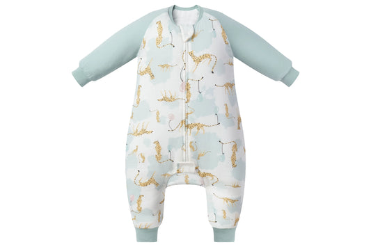Raglan Long Sleeve Footed Sleep Bag 2.5 TOG (Bamboo) - Cheetah Party