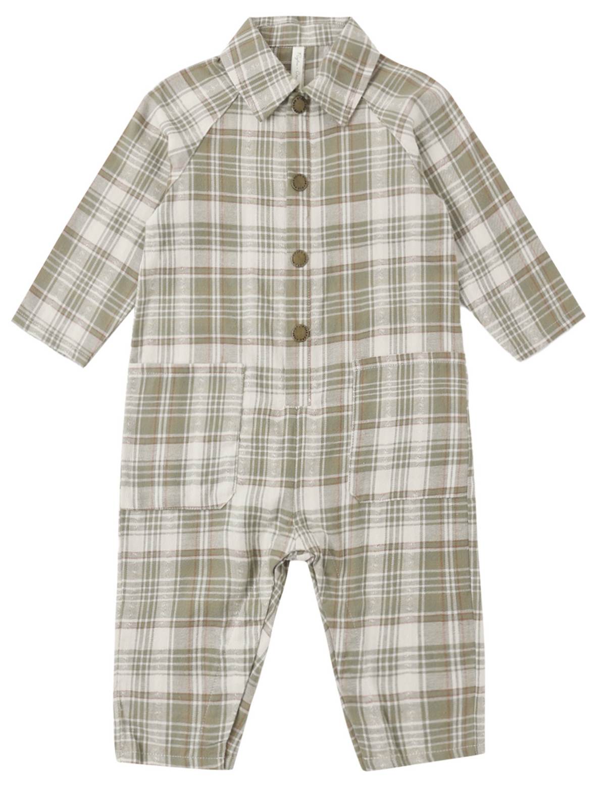 Rylee+Cru Collared Jumpsuit Olive Dobby Plaid