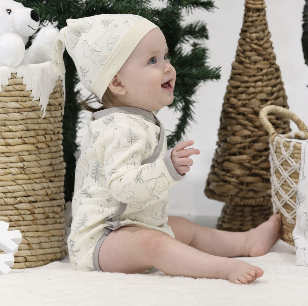 Blara Organics Kimono Long Sleeve Bodysuit - Polar Bear Family