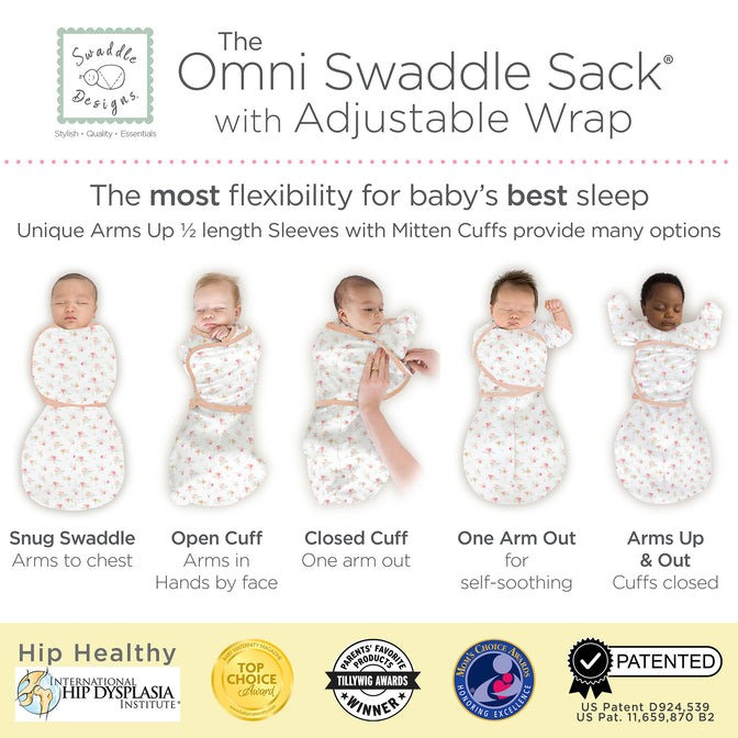 Omni Swaddle Sack, Watercolor Peachy Pink Floral, Small 0-3 Mo
