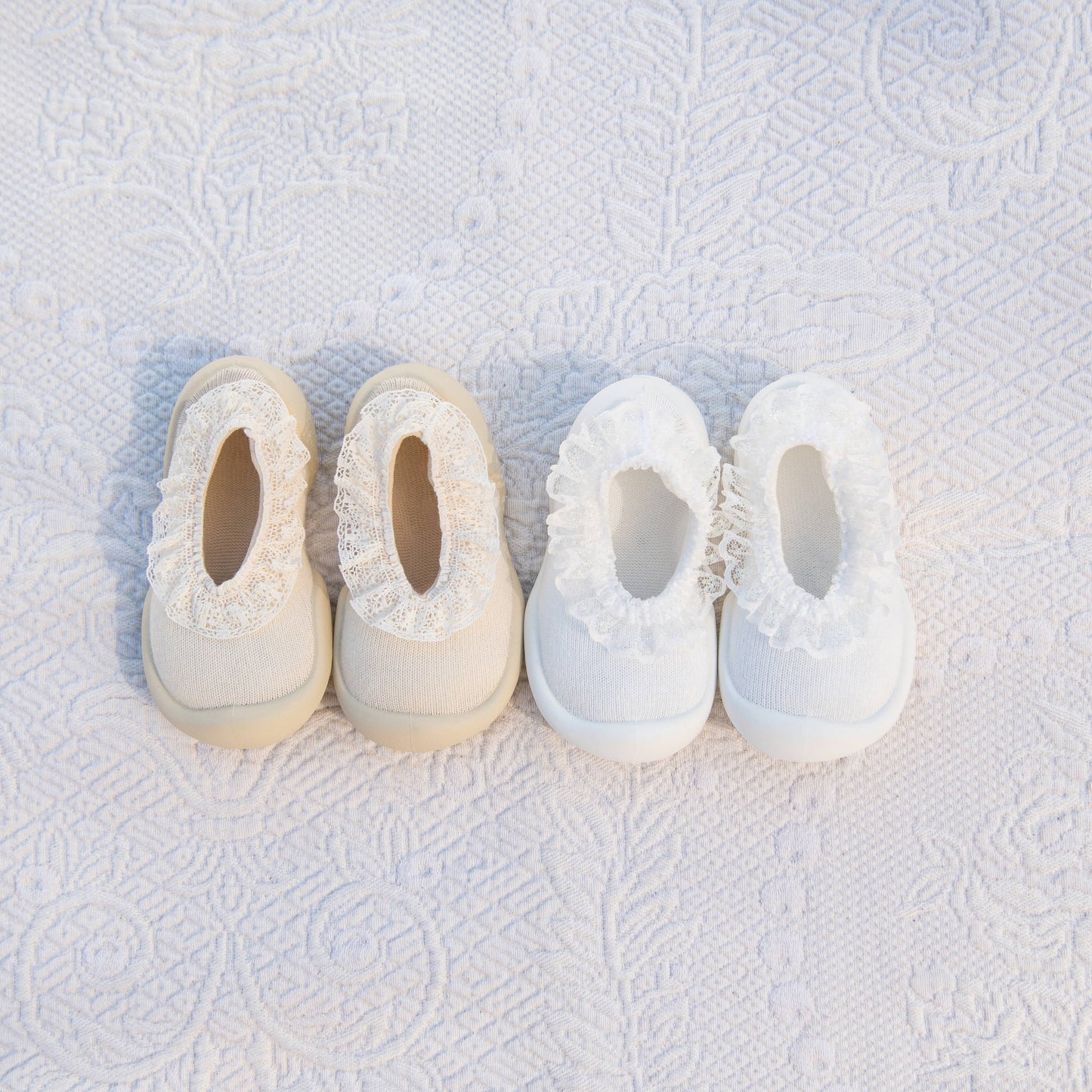 Komuello first walker baby sock shoes -Flat-Snow Lace