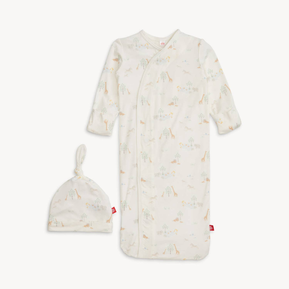WHITE SERENE SAFARI GOWN HAT SET: 100 / NB - 3M