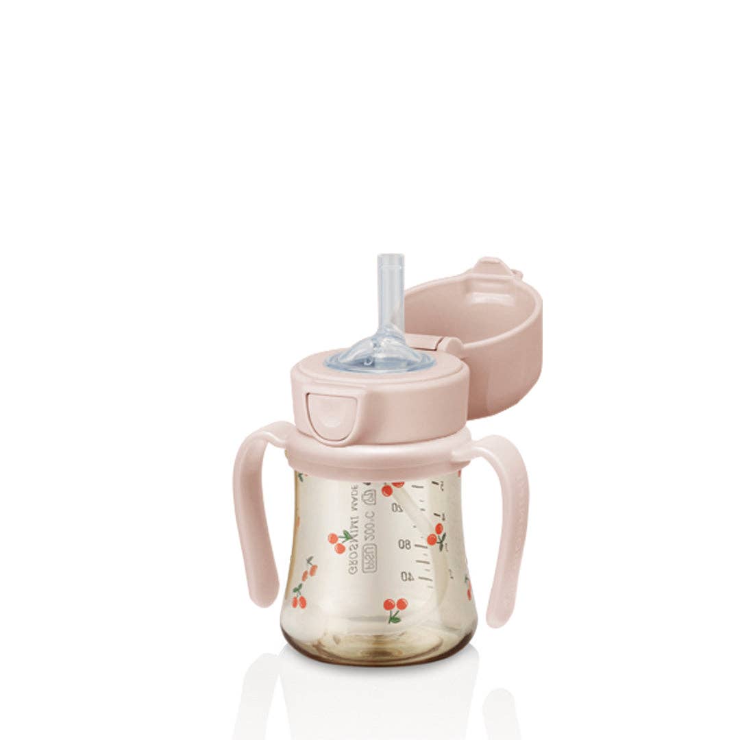 Grosmimi PPSU Straw Cup with Flip Top & Weight - 6oz (200ml): Cherry_Peach