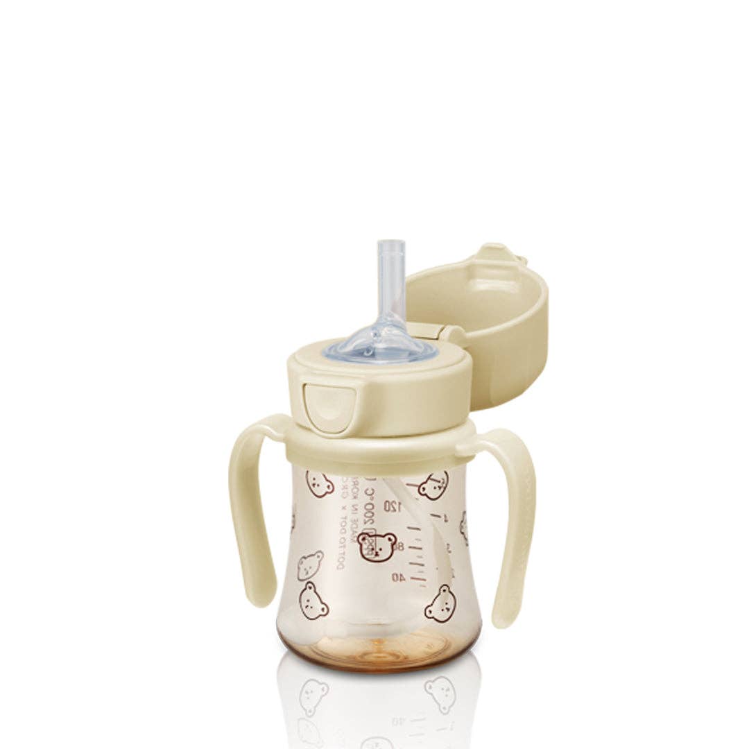 Grosmimi PPSU Straw Cup with Flip Top & Weight - 6oz (200ml): Bear_Butter