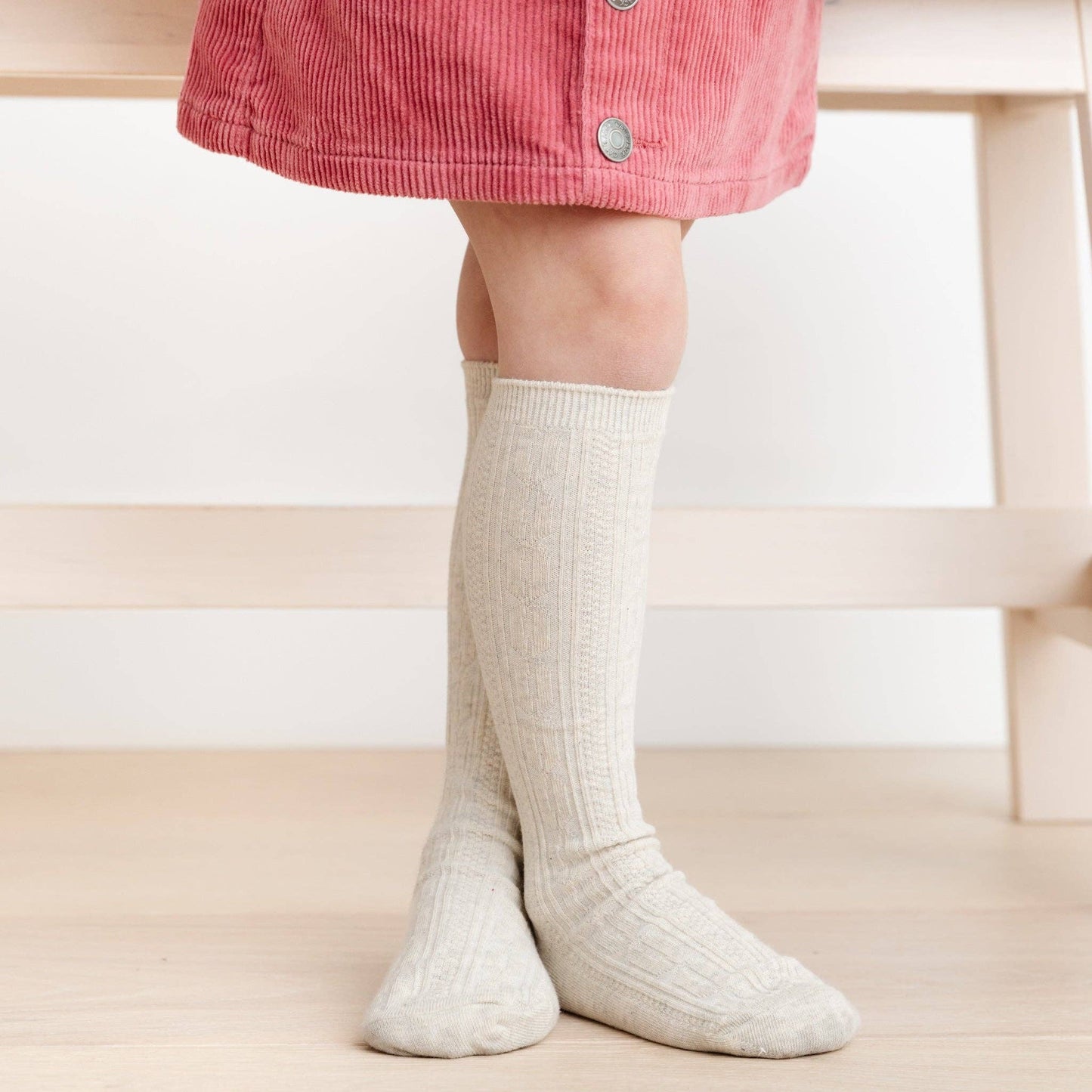 Little Stocking Co. Heathered Ivory Cable Knit Knee High Socks