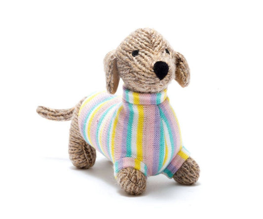 Knitted Sausage Dog Baby Rattle