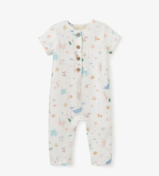 OCEAN ADVENTURE ORGANIC MUSLIN SHORT SLEEVE JUMPSUIT