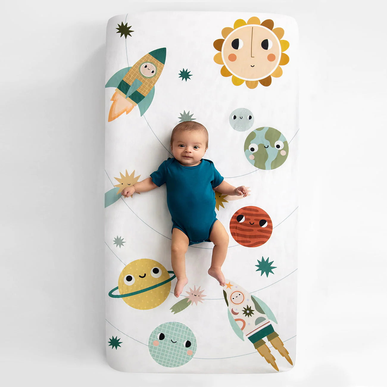 Rookie Humans - Standard Size Cotton Crib Sheet: Space Explorer
