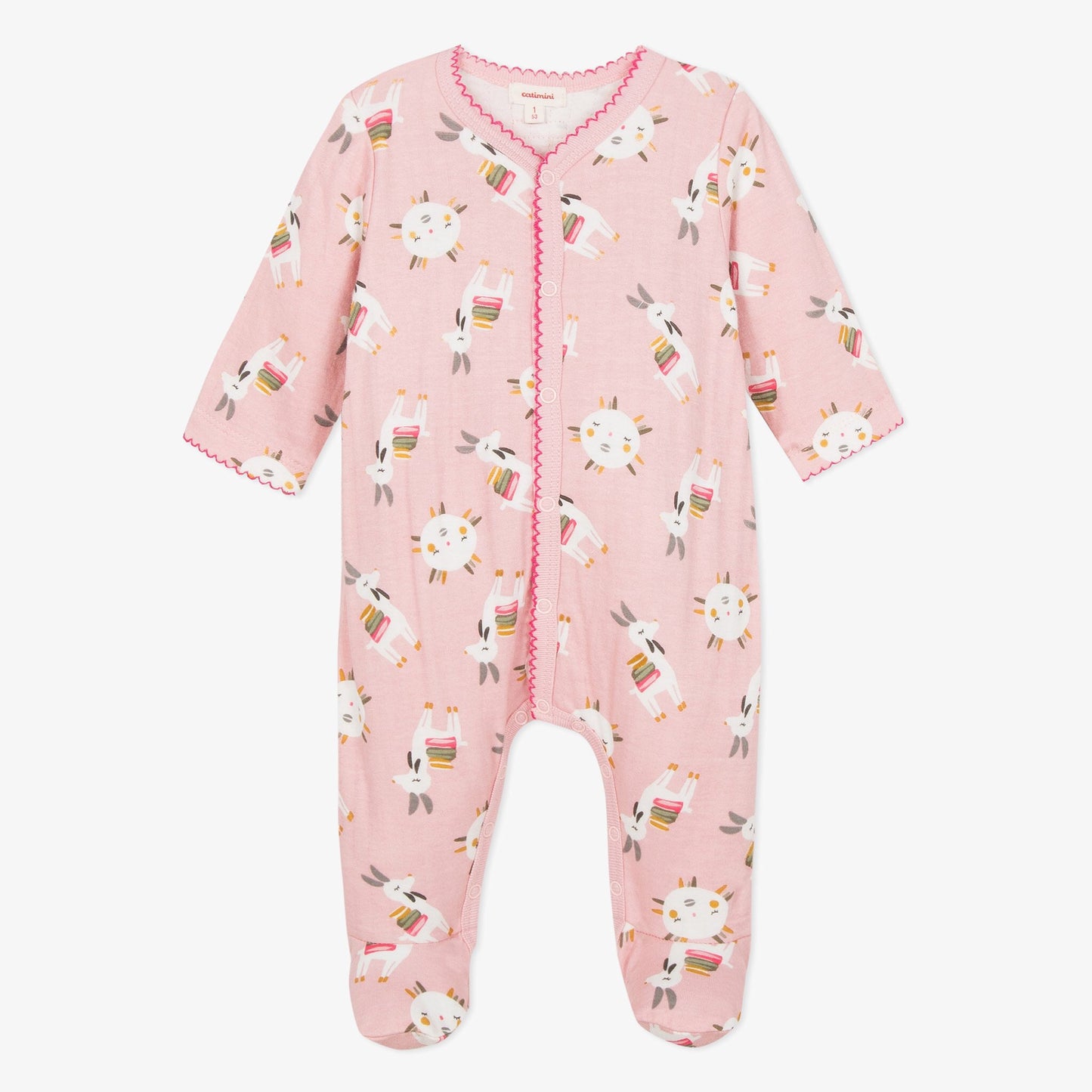 Pink llama printed footie pajamas Llama-mazing