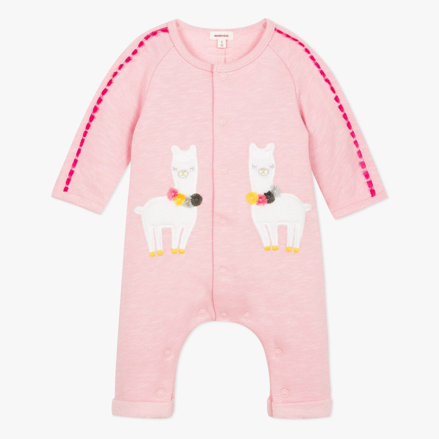 Fleece jumpsuit with velvet llama patches Llama-mazing