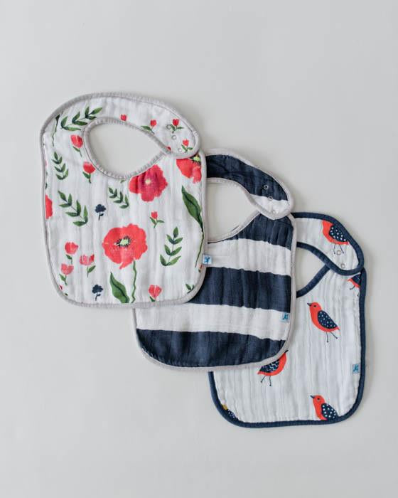 summer infant bib Little Unicorn Cotton Muslin Classic Bib 3-Pack Summer Poppy